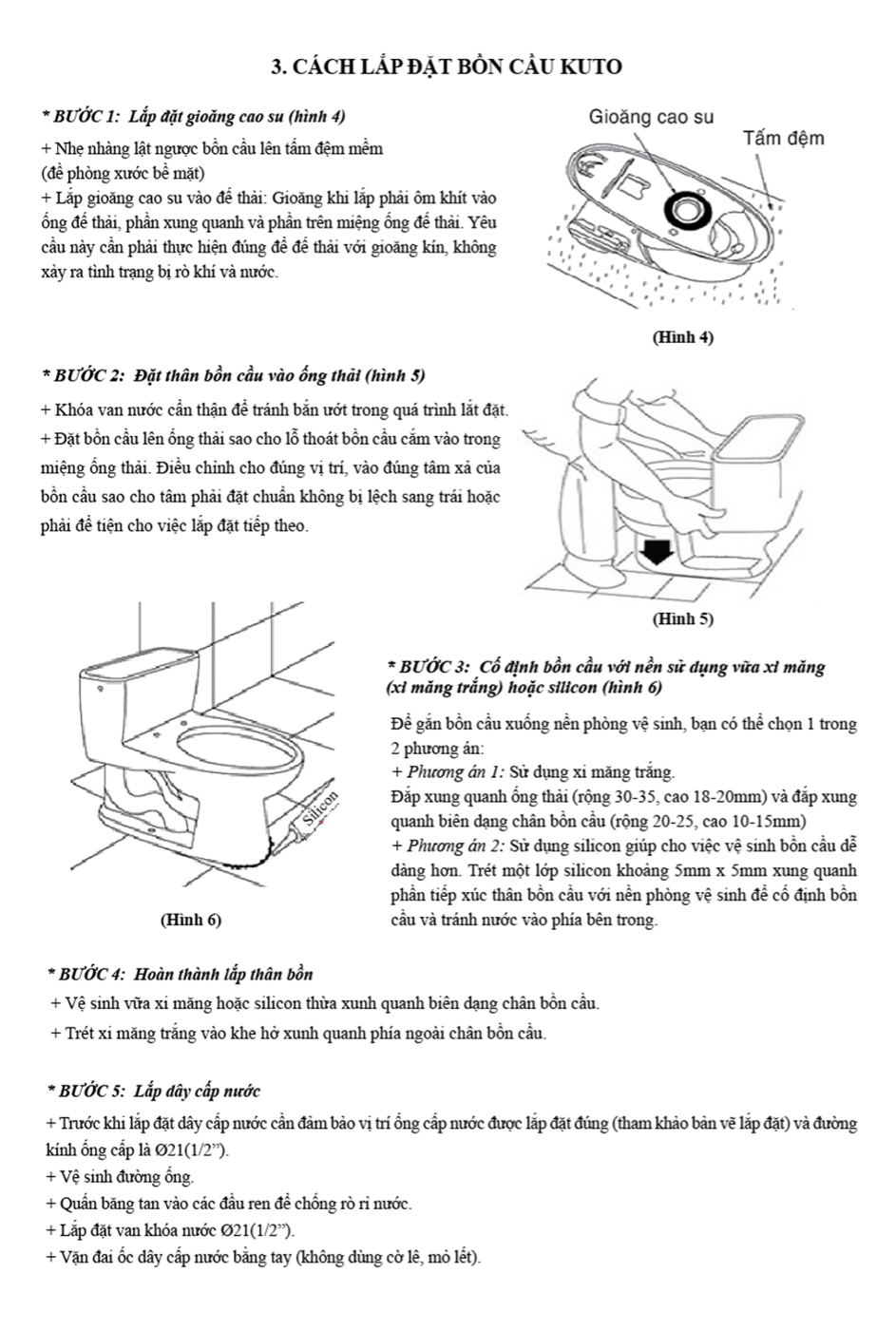 Hướng dẫn lắp đặt bồn cầu một khối KUTO Nhật Bản