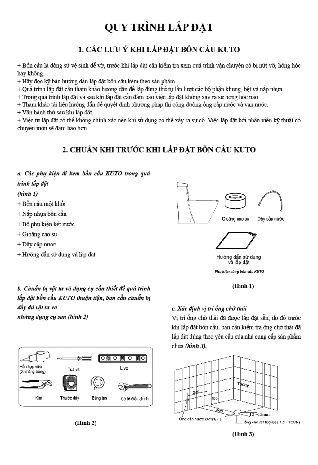 Chuẩn bị trước khi lắp đặt bồn cầu một khối KUTO Nhật Bản