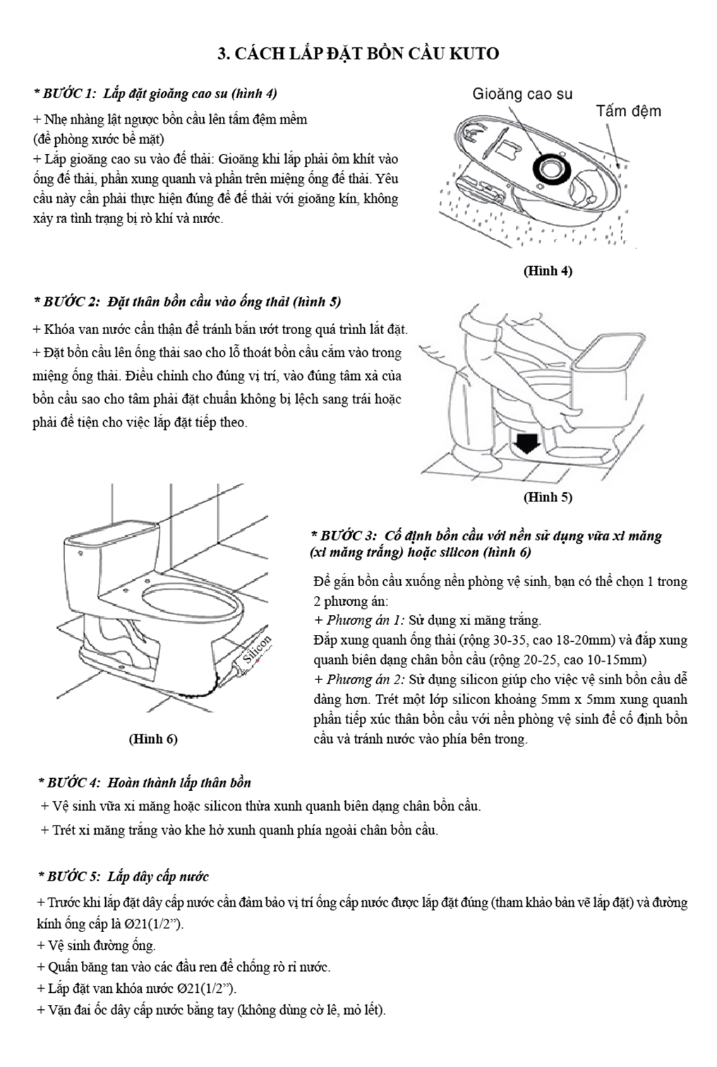 Hướng dẫn chi tiết cách lắp đặt bồn cầu 1 khối KUTO Nhật Bản