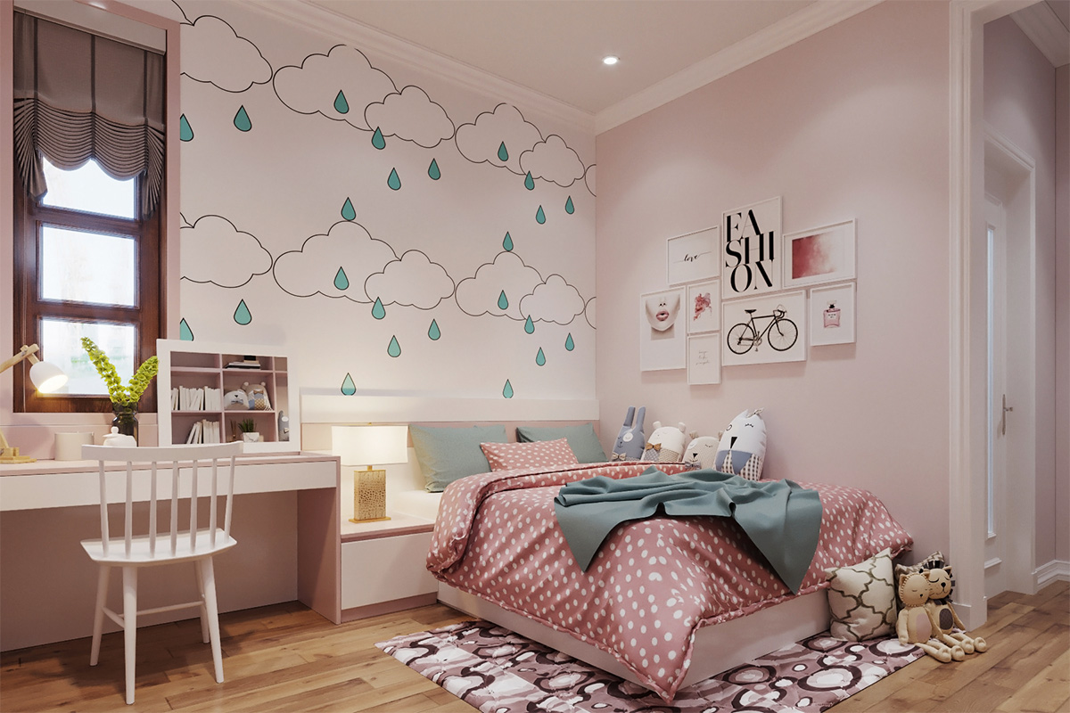 Trang trí phòng ngủ đẹp bằng cách dùng giấy dán tường
