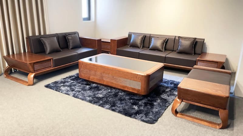 Mẫu bộ bàn ghế gỗ sofa cho phòng khách thêm tinh tế và sang trọng
