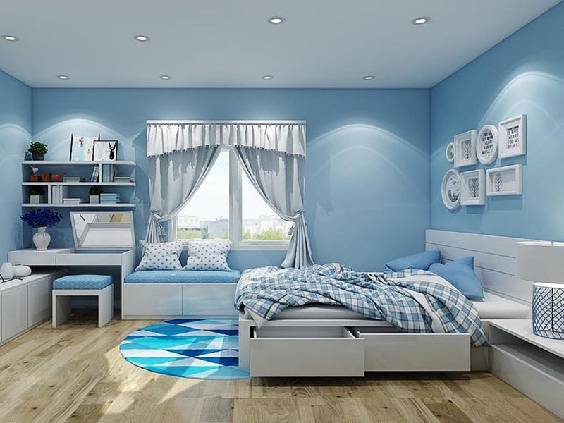 Màu sơn phòng ngủ xanh dương tốt cho thị giác