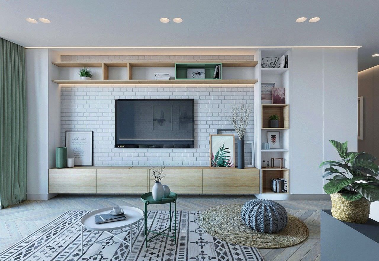 Chất liệu gỗ của ô trang trí tường phòng khách phù hợp với nhiều phong cách thiết kế khác nhau