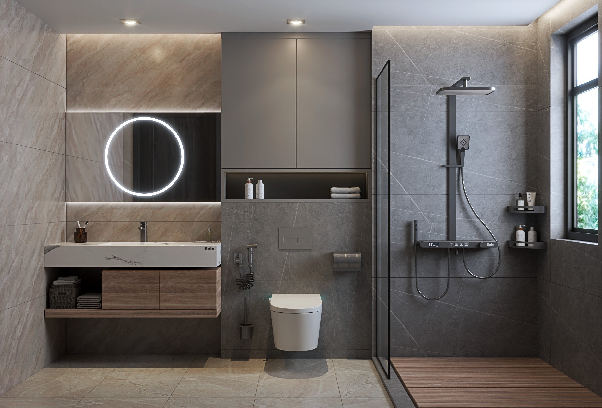 Bố trí phòng tắm cần đo lường các khoảng cách giữa thiết bị vệ sinh để tạo cảm giác thoải mái