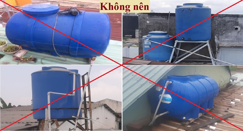 Không nên lắp bồn nước ở các vị trí sát mép lan can, mép trần,... 