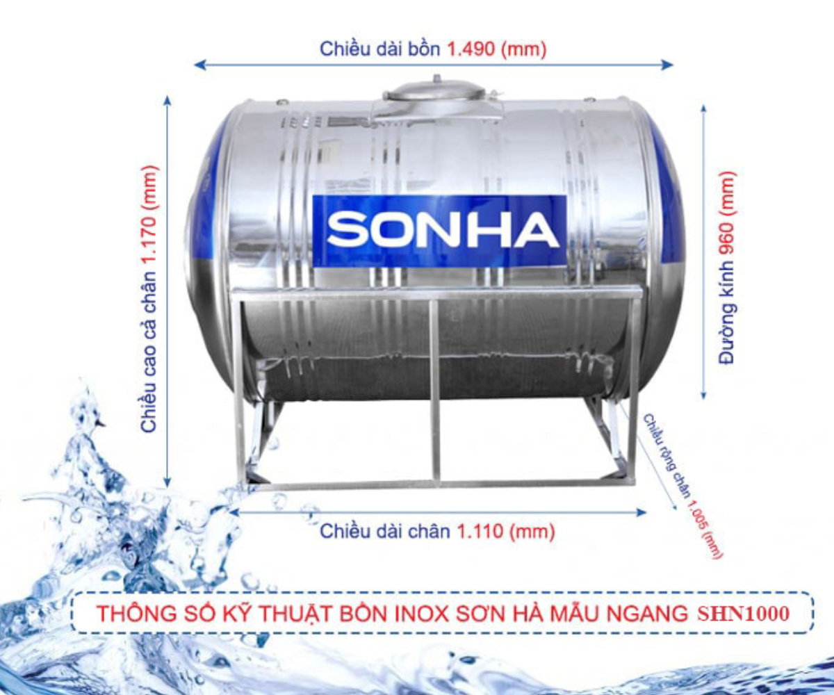 Kích thước bồn inox 1000l ngang điển hình