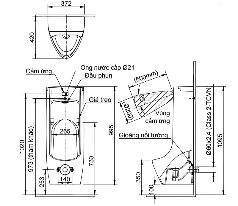 Tham khảo bản vẽ hướng dẫn lắp đặt chờ bồn tiểu nam