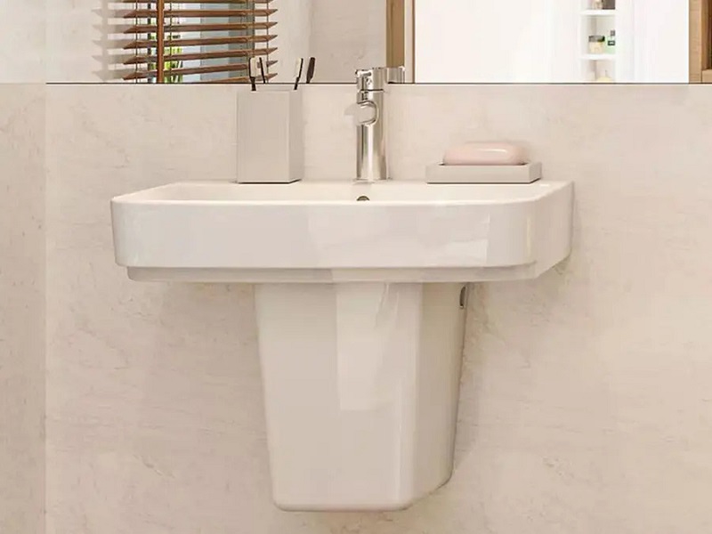 Tham khảo mẫu lavabo treo tường chân lửng hình chữ nhật đơn giản, tinh tế