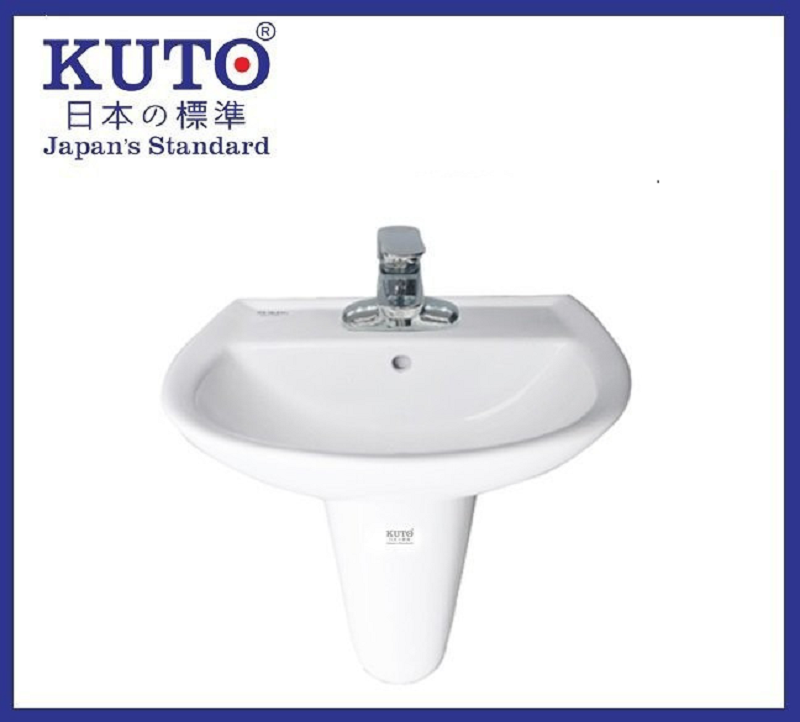 Lavabo treo tường KUTO E029 hình dáng nhỏ gọn, đơn giản với 3 lỗ thoát tràn